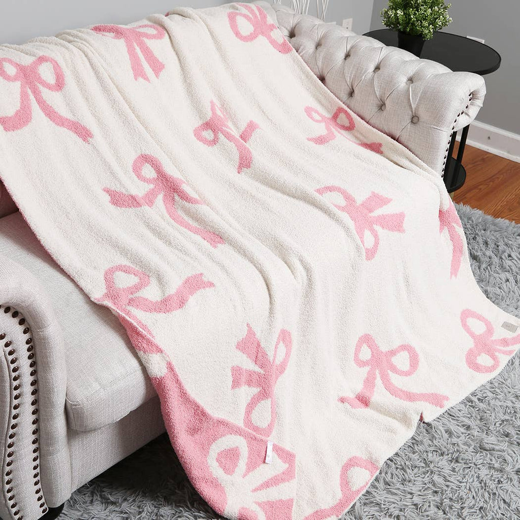 Bow Printed Cozy Soft Throw Blanket - The Edit LLC