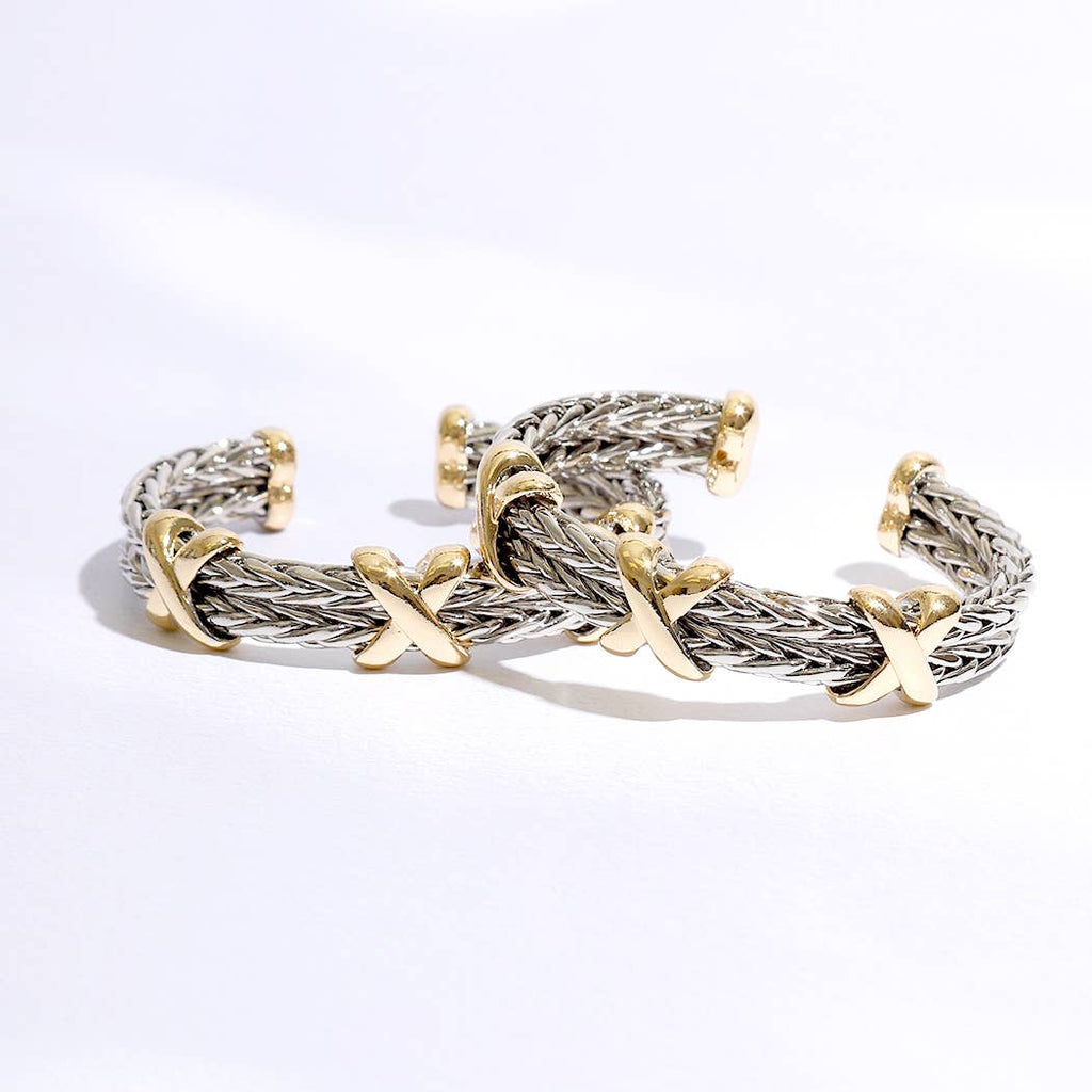 Braided Two Row Two Toned Bangle Bracelet - The Edit LLC