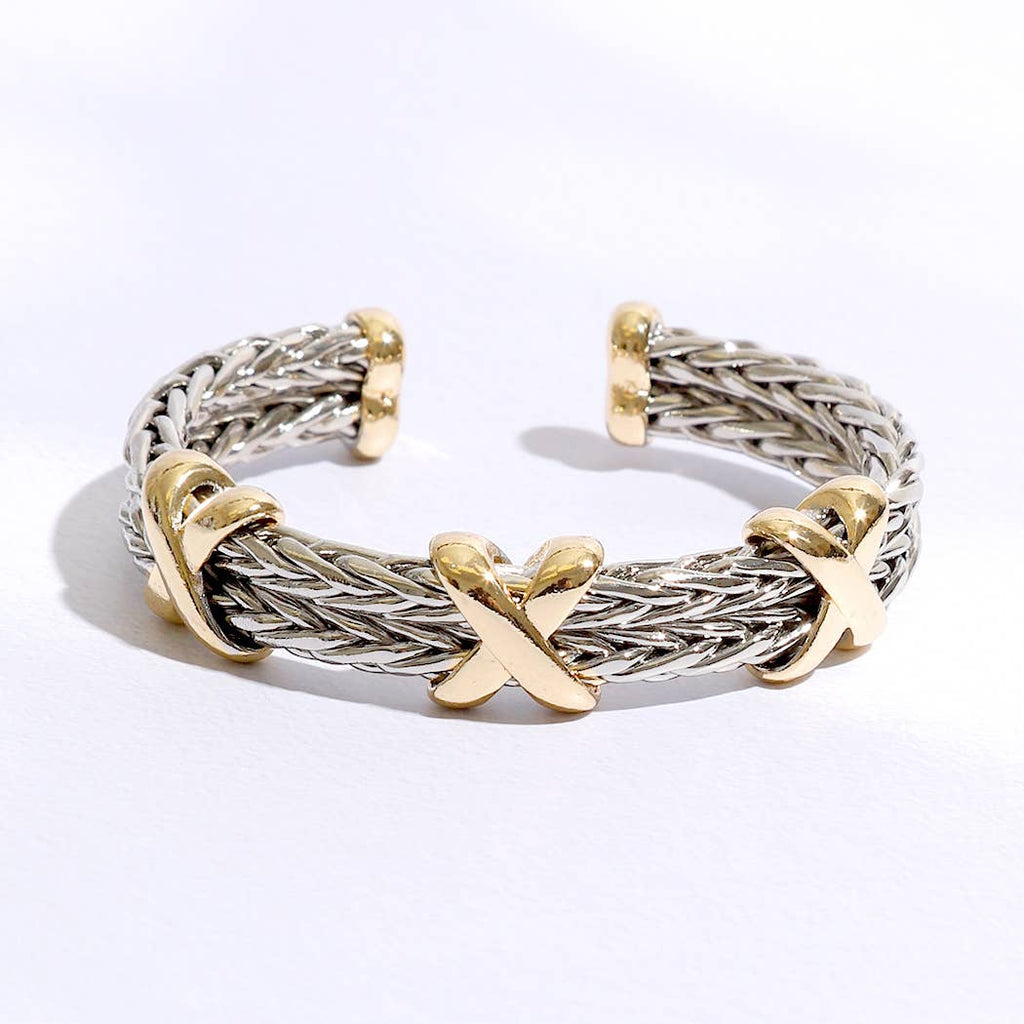 Braided Two Row Two Toned Bangle Bracelet - The Edit LLC