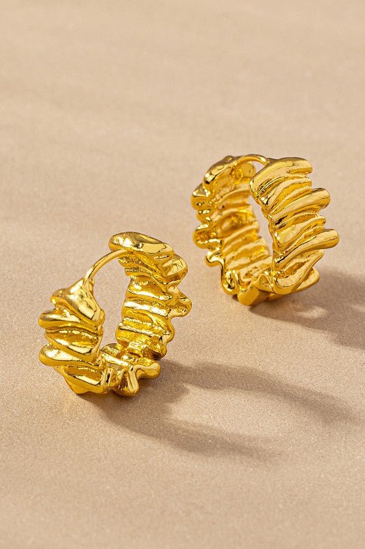 Brass ruffled ribbon huggie hoop earrings - The Edit LLC