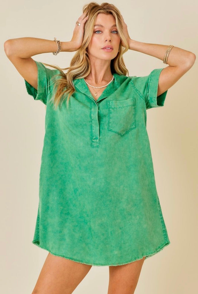 Brecky Green Washed Relaxed Denim Dress - The Edit LLC