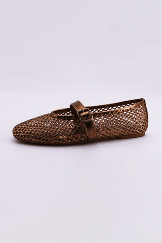 Bronze Glitter Mesh Mary Jane Ballet Flats - The Edit LLC