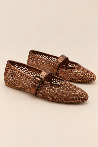 Bronze Glitter Mesh Mary Jane Ballet Flats - The Edit LLC