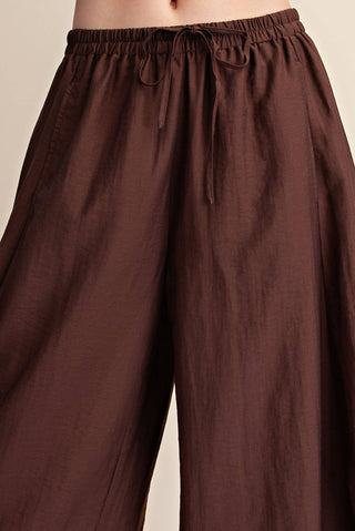 Brown Cropped Lace Trim Balloon Pants - The Edit LLC