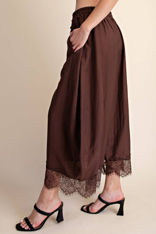 Brown Cropped Lace Trim Balloon Pants - The Edit LLC