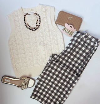 Brown Gingham Wide Leg Crop Denim - The Edit LLC