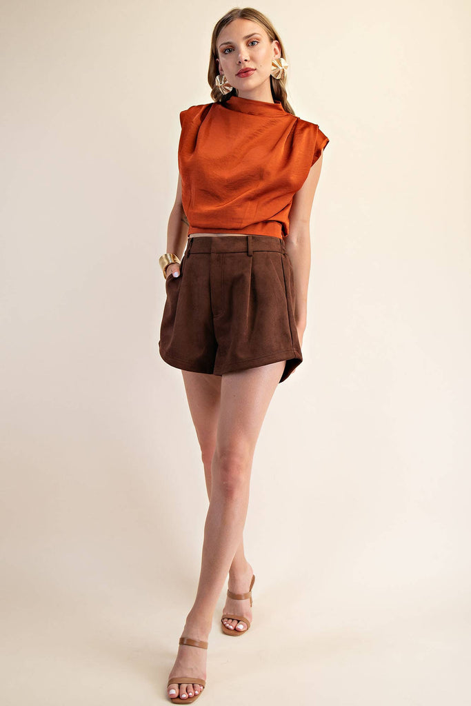 Brown High Waist Suede Shorts - The Edit LLC