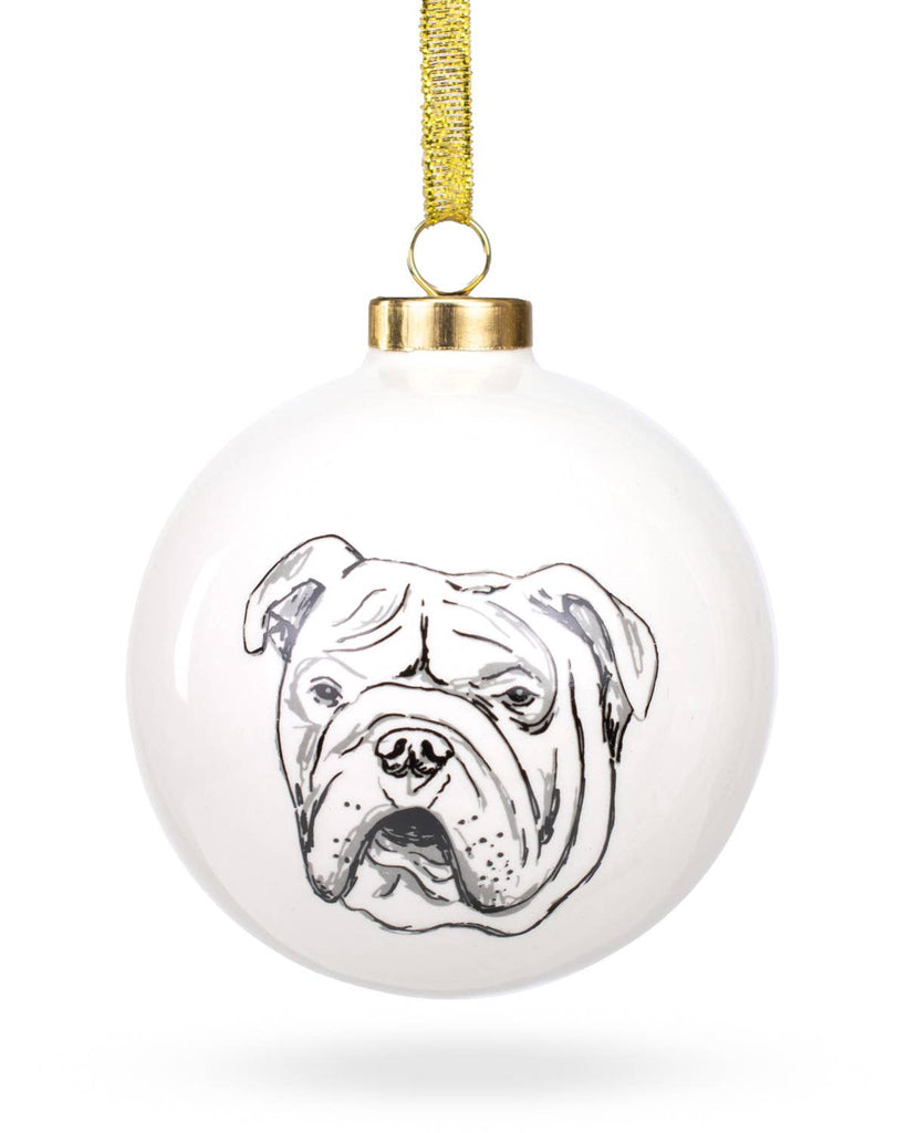 Bulldog Ball Ornament - White/Gray/Black 3.5" - The Edit LLC