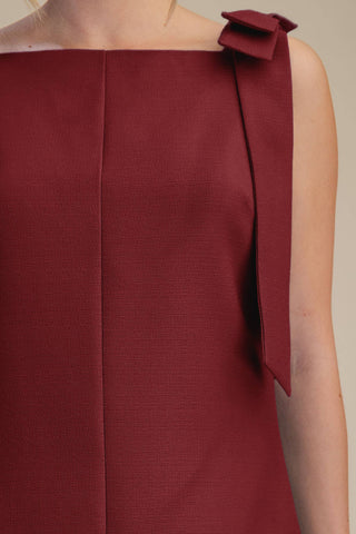 Burgundy Bow Sleeveless Textured Mini Dress - The Edit LLC