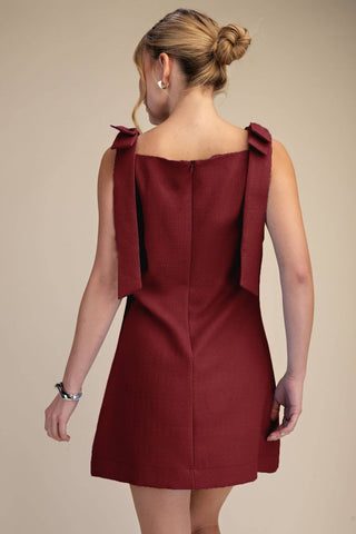 Burgundy Bow Sleeveless Textured Mini Dress - The Edit LLC