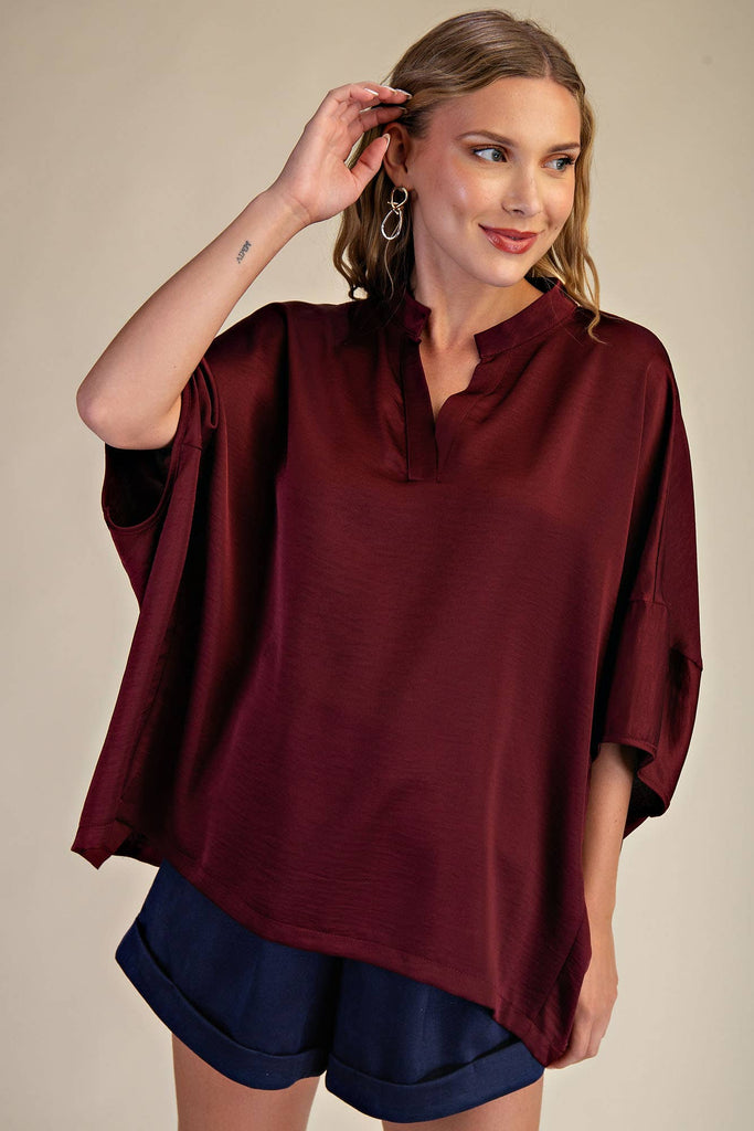 Burgundy Dropped Shoulder Top - The Edit LLC