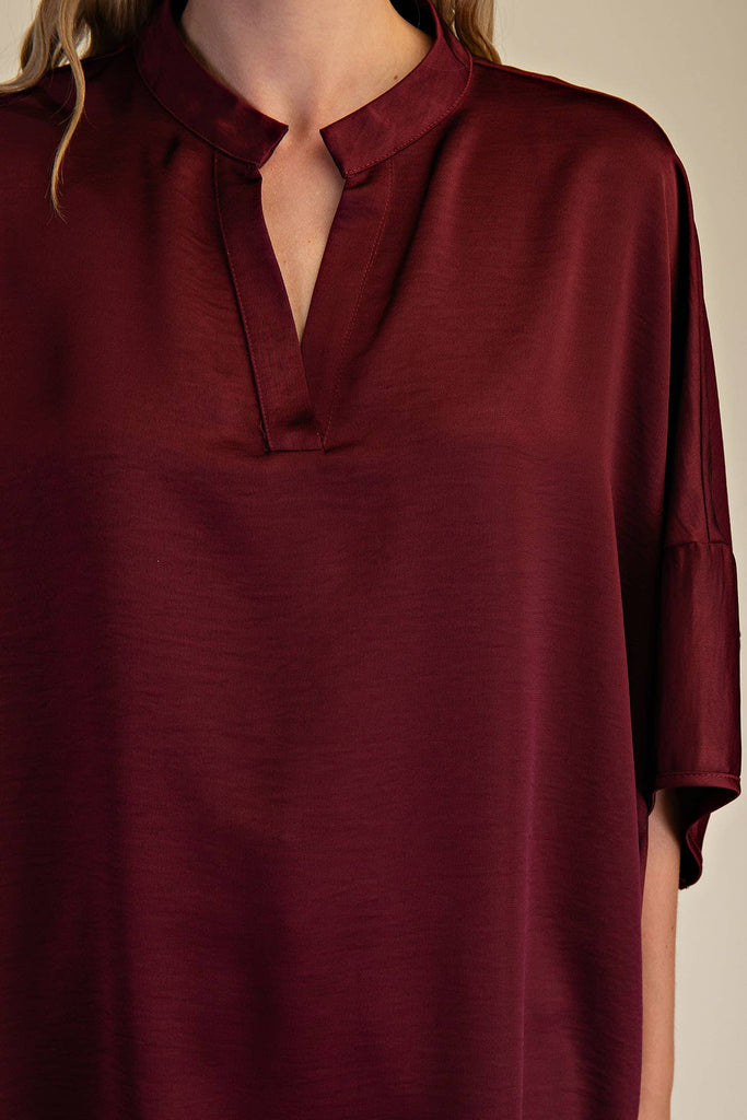 Burgundy Dropped Shoulder Top - The Edit LLC
