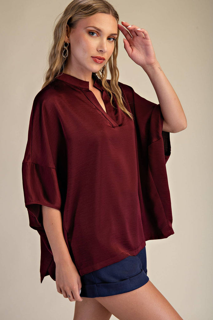 Burgundy Dropped Shoulder Top - The Edit LLC