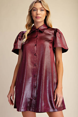Burgundy Metallic Holiday Mini Dress - The Edit LLC