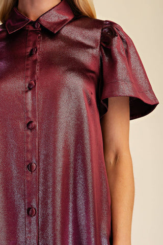 Burgundy Metallic Holiday Mini Dress - The Edit LLC
