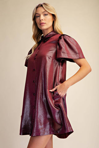 Burgundy Metallic Holiday Mini Dress - The Edit LLC