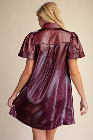 Burgundy Metallic Holiday Mini Dress - The Edit LLC