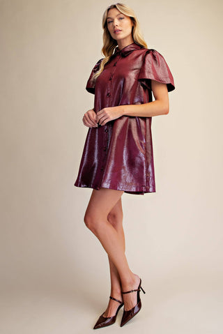 Burgundy Metallic Holiday Mini Dress - The Edit LLC