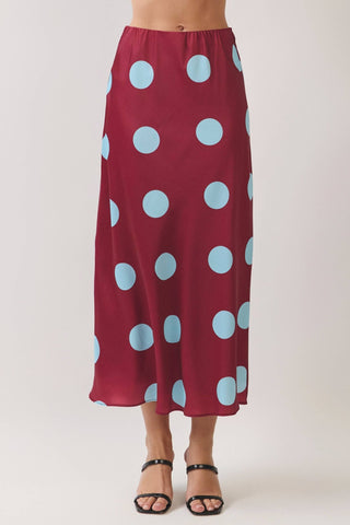 Burgundy Polka Dot Elasticized Waistband Midi Skirt - The Edit LLC