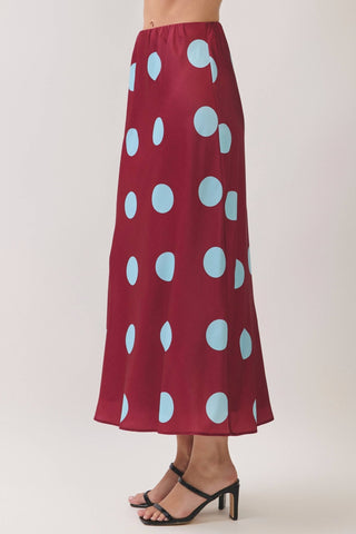 Burgundy Polka Dot Elasticized Waistband Midi Skirt - The Edit LLC