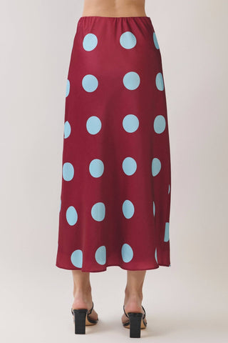 Burgundy Polka Dot Elasticized Waistband Midi Skirt - The Edit LLC