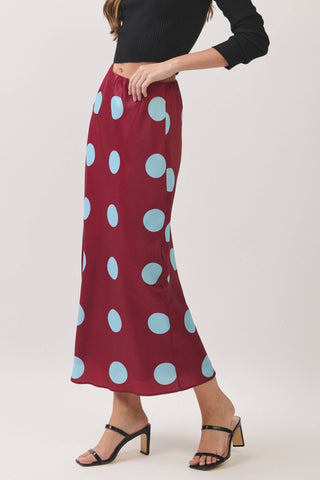 Burgundy Polka Dot Elasticized Waistband Midi Skirt - The Edit LLC