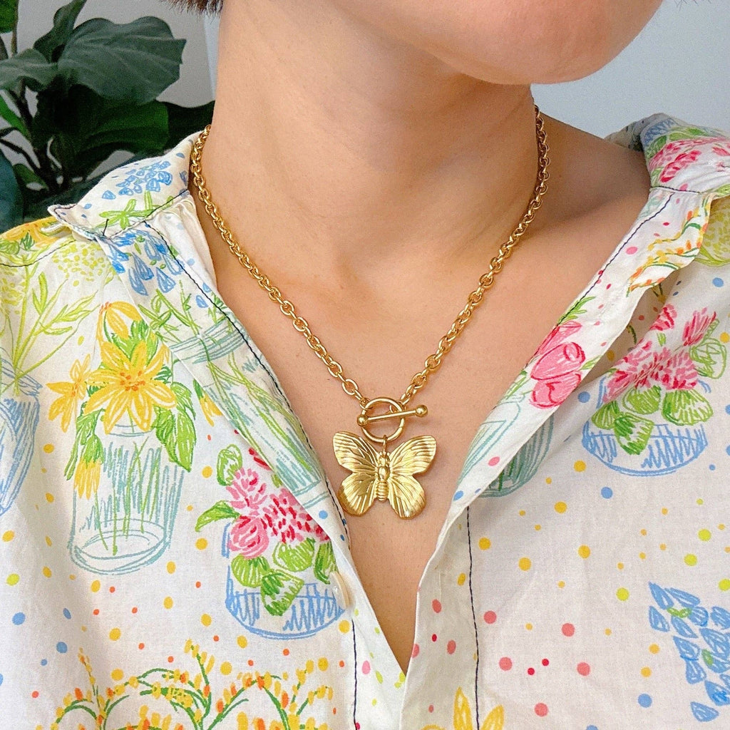 Butterfly Charm 18K Gold Plated Steel Buckle Necklace - The Edit LLC