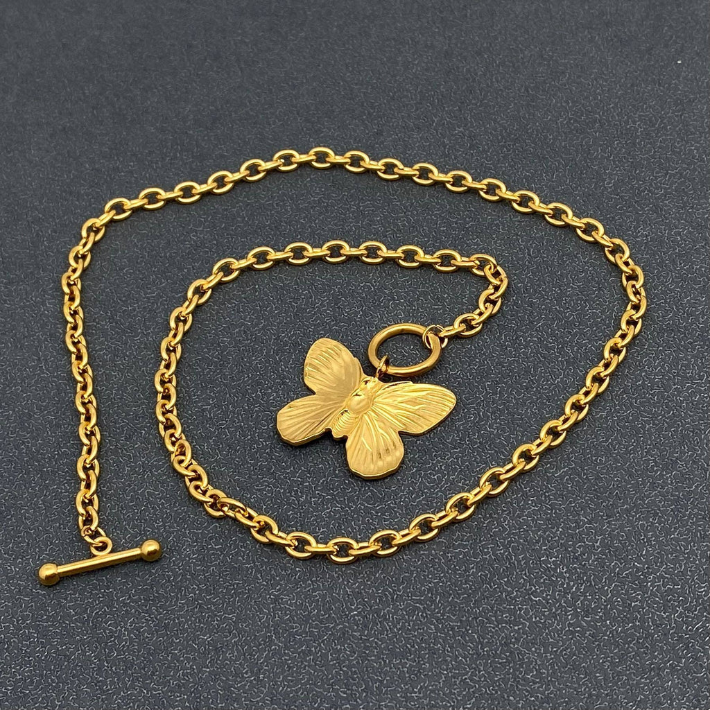 Butterfly Charm 18K Gold Plated Steel OT Buckle Necklace - FGS - The Edit LLC