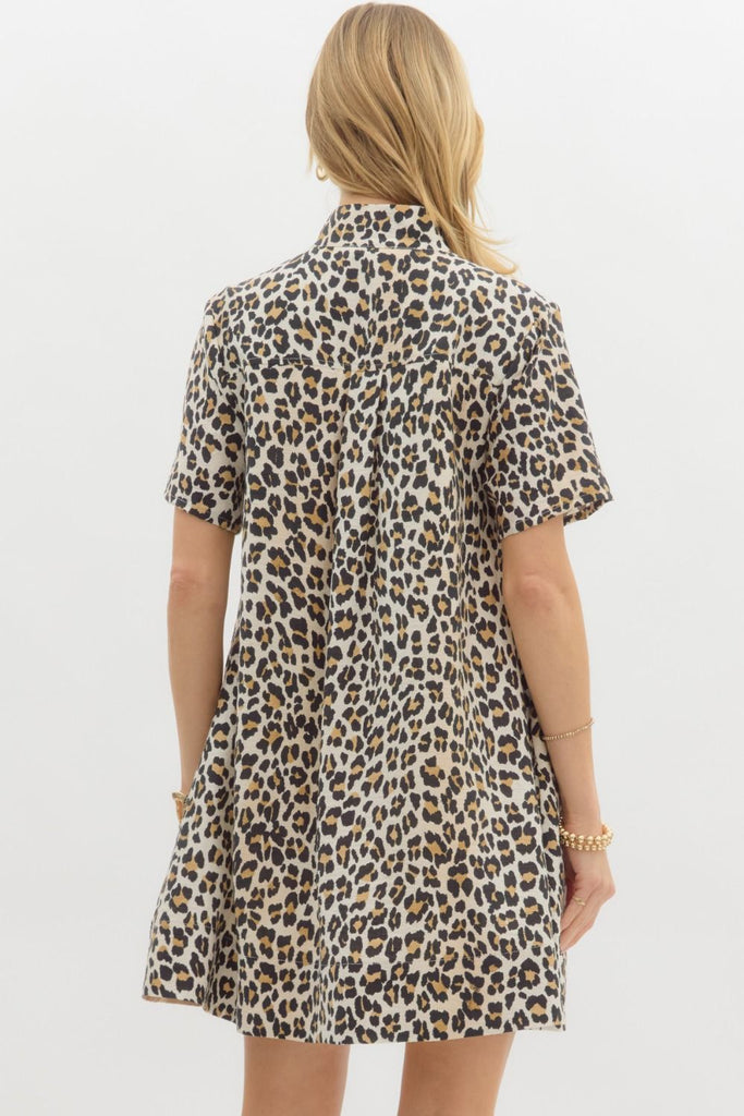 Camel & Leopard Button Up Dress - The Edit LLC