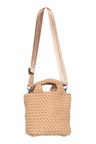 Camel Woven Crossbody Bucket Bag - The Edit LLC