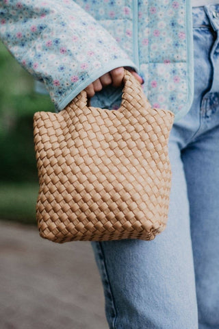Camel Woven Crossbody Bucket Bag - The Edit LLC