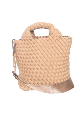 Camel Woven Crossbody Bucket Bag - The Edit LLC