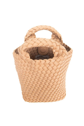 Camel Woven Crossbody Bucket Bag - The Edit LLC