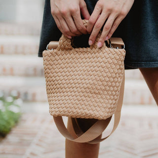 Camel Woven Crossbody Bucket Bag - The Edit LLC