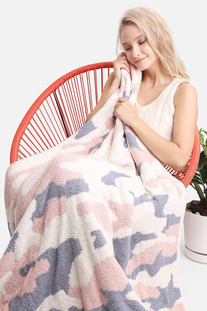 Camouflage Print Luxury Soft Throw Blanket: BEIGE / ONE SIZE - The Edit LLC
