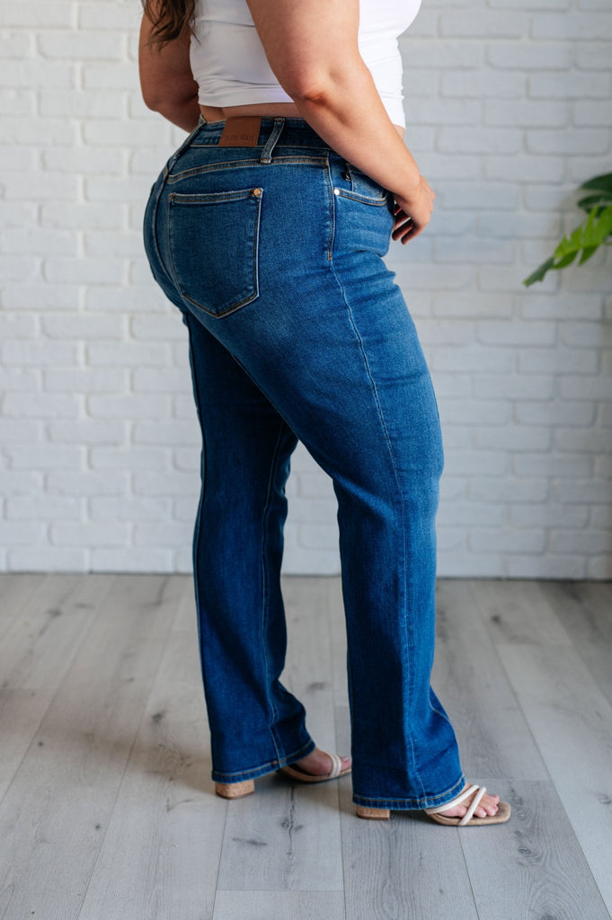 Campbell High Rise Center Seam Detail Straight Jeans - The Edit LLC