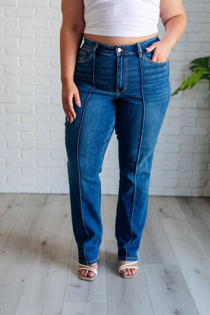 Campbell High Rise Center Seam Detail Straight Jeans - The Edit LLC