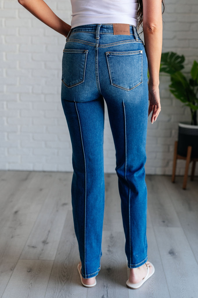 Campbell High Rise Center Seam Detail Straight Jeans - The Edit LLC