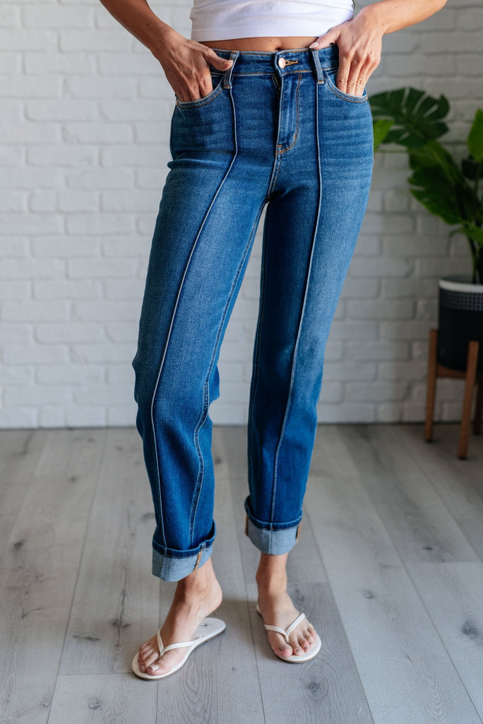 Campbell High Rise Center Seam Detail Straight Jeans - The Edit LLC