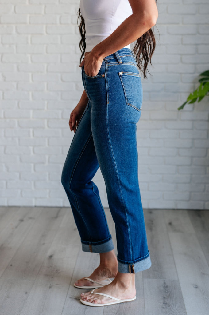 Campbell High Rise Center Seam Detail Straight Jeans - The Edit LLC