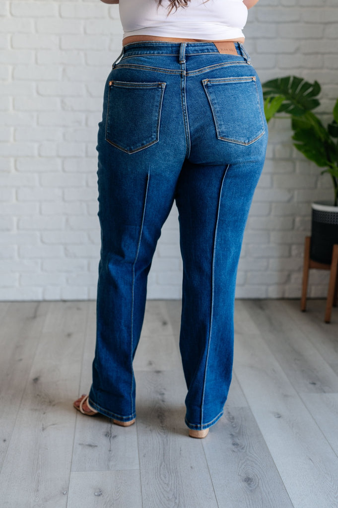 Campbell High Rise Center Seam Detail Straight Jeans - The Edit LLC