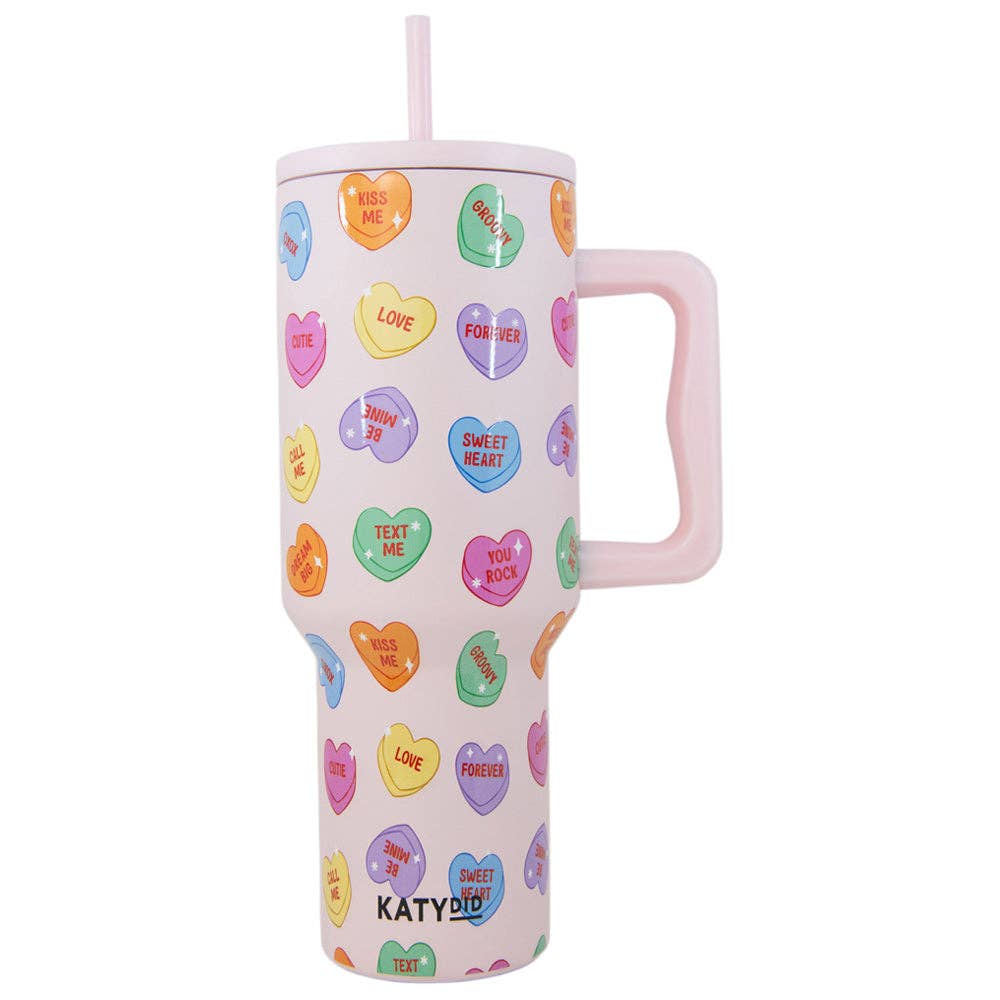 Candy Heart Valentine's Stainless Steel Tumbler: Light Pink - The Edit LLC