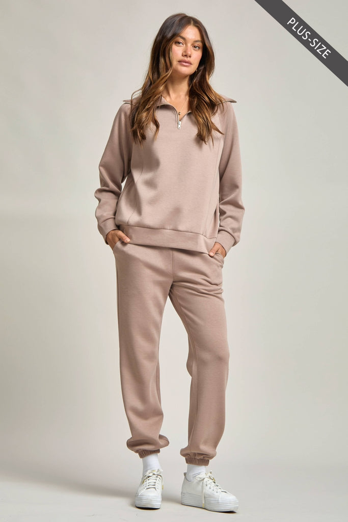 Cappuccino PLUS SIZE Quarter Zip Pullover + Jogger Modal Travel Set - The Edit LLC
