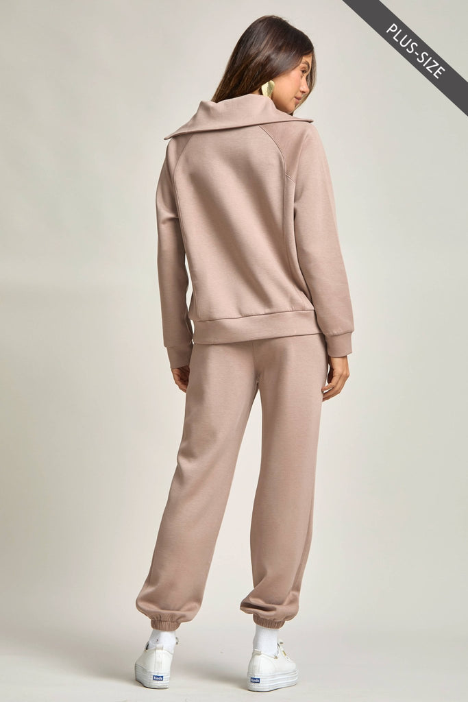 Cappuccino PLUS SIZE Quarter Zip Pullover + Jogger Modal Travel Set - The Edit LLC