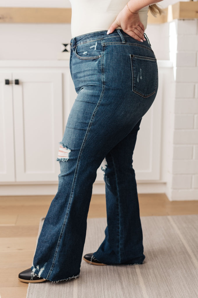 Cassandra High Rise Control Top Distressed Flare Jeans - The Edit LLC