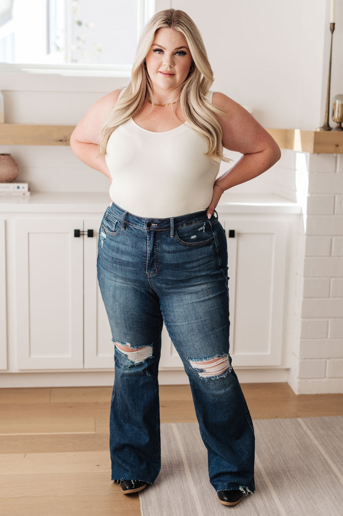 Cassandra High Rise Control Top Distressed Flare Jeans - The Edit LLC