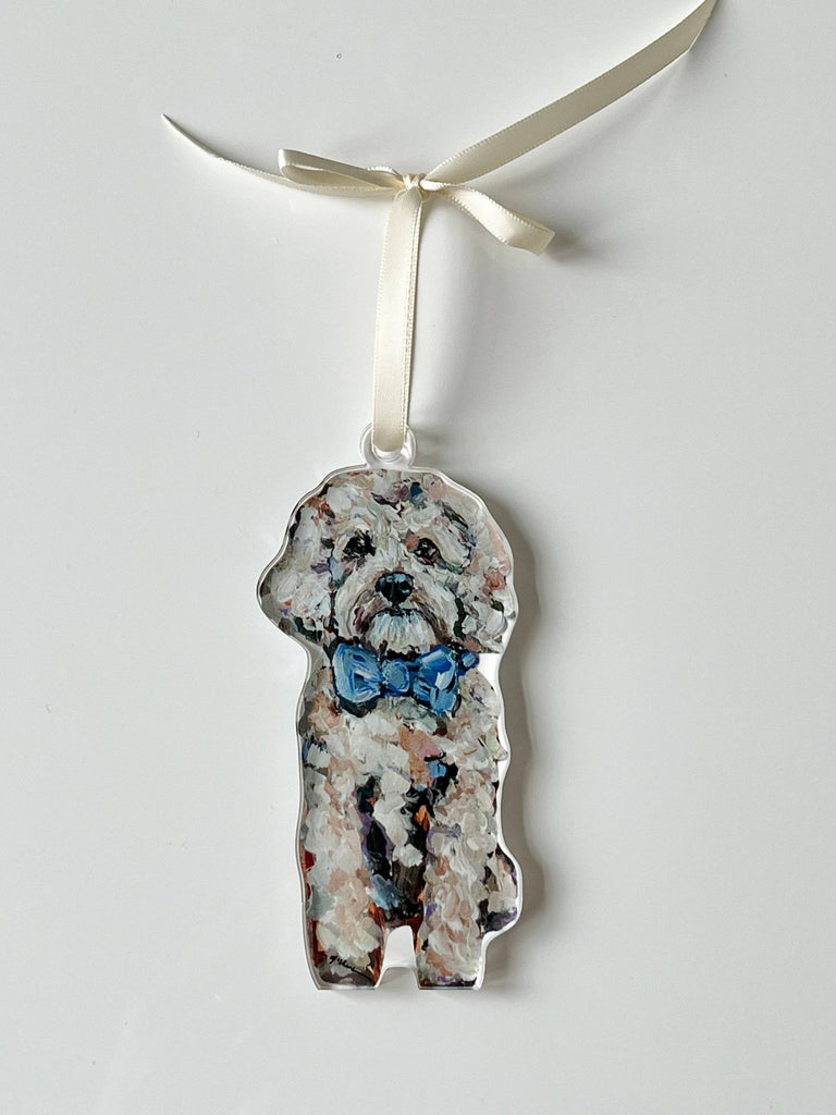 "Cavapoo Blonde with blue bow" ornament - The Edit LLC