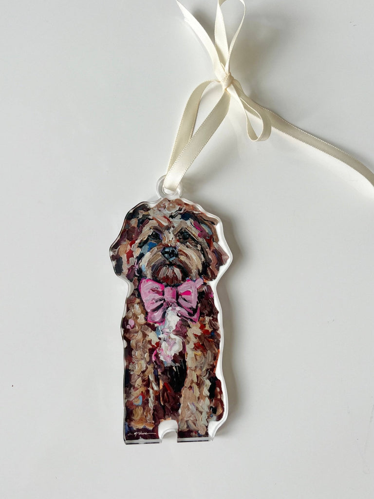 "Cavapoo Red with pink Bow" ornament - The Edit LLC