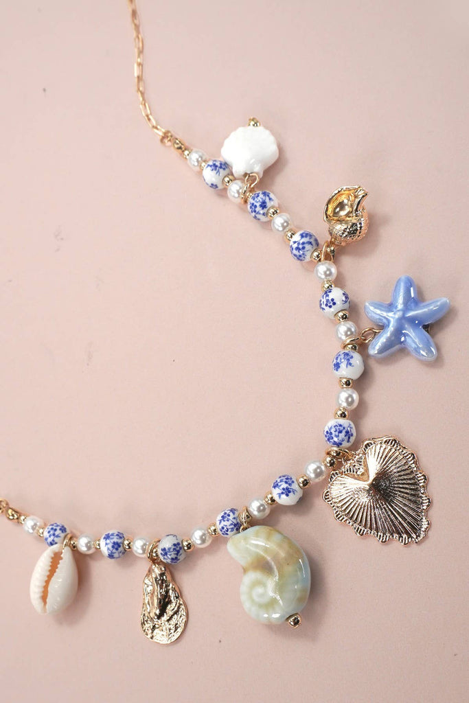 CHARM CERAMIC PORCELAIN NECKLACE - HEART SEA LIFE | 80N91706: GOLD - The Edit LLC