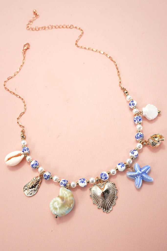 CHARM CERAMIC PORCELAIN NECKLACE - HEART SEA LIFE | 80N91706: GOLD - The Edit LLC